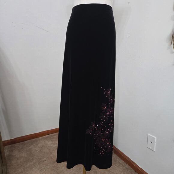 Vintage Studio Women 90s Y2K Dark Fairy Whimsigoth Velvet Floral Sequins Skirt L - Picture 2 of 11